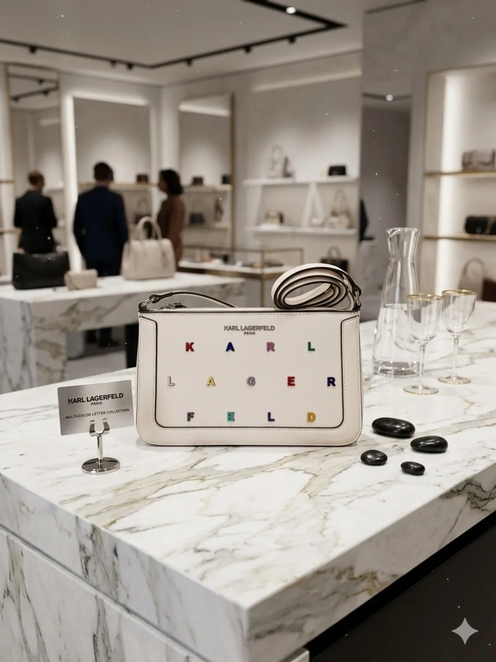 Karl Lagerfeld White Leather Crossbody Bag with Multicolor Lettering